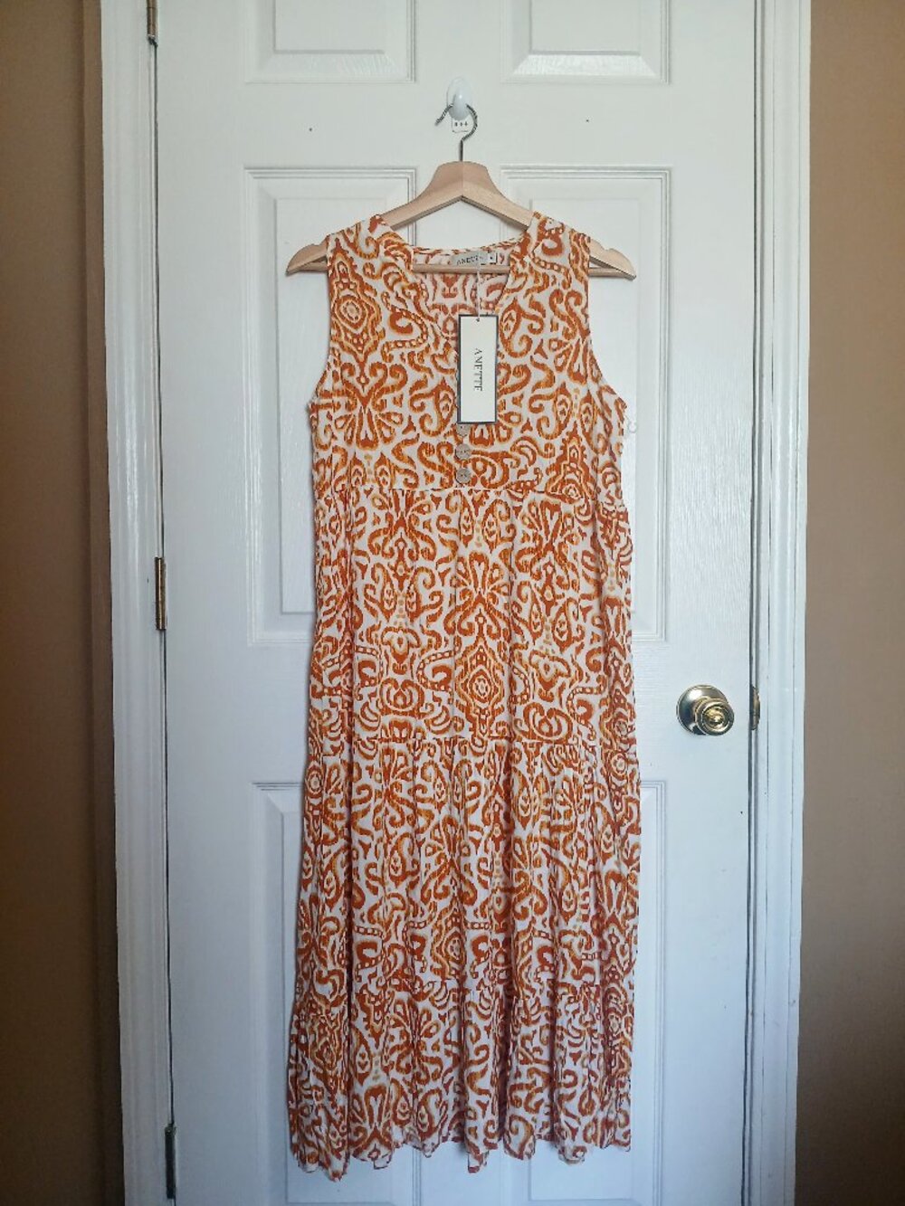 Anette Tank Midi Casual  Dress 100% Vicose Women Orange and White Size 8